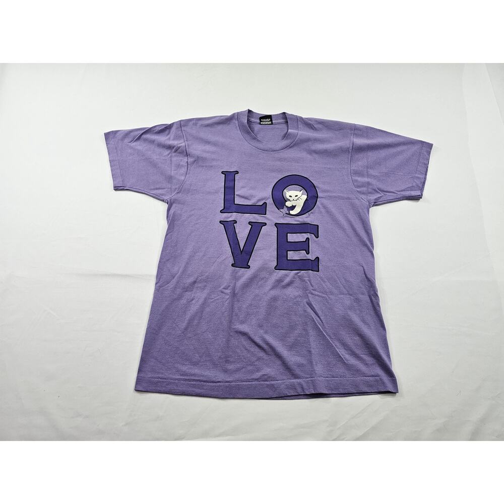 Kitty Lover Graphic Tee, Double Sided Lavender T-Shirt Sz M 90s